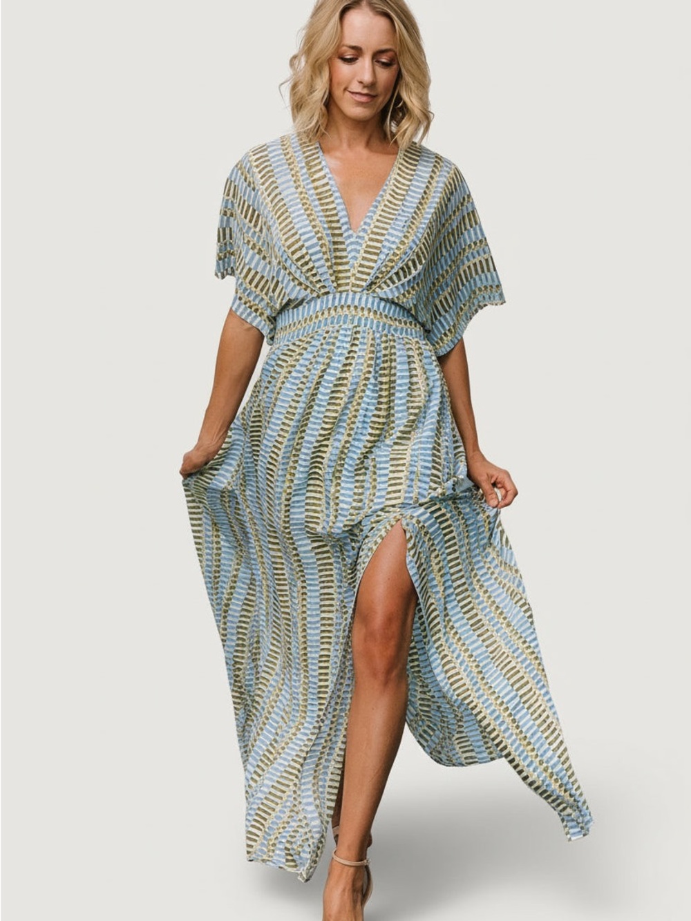 NWT Baltic Born Myles Kimono dress in blue and green print